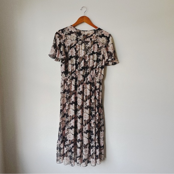 Band of Gypsies Women's Floral V-Neck Midi Dress Black Pink - Picture 3 of 14